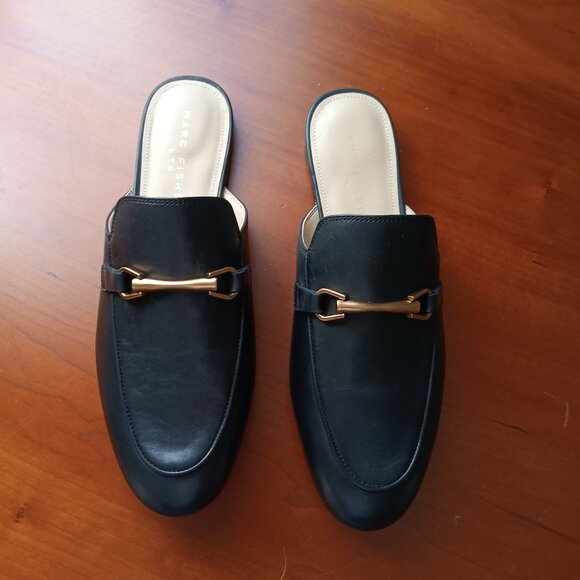 Women's Black Leather Brass Buckle Mule - Picture 1 of 7